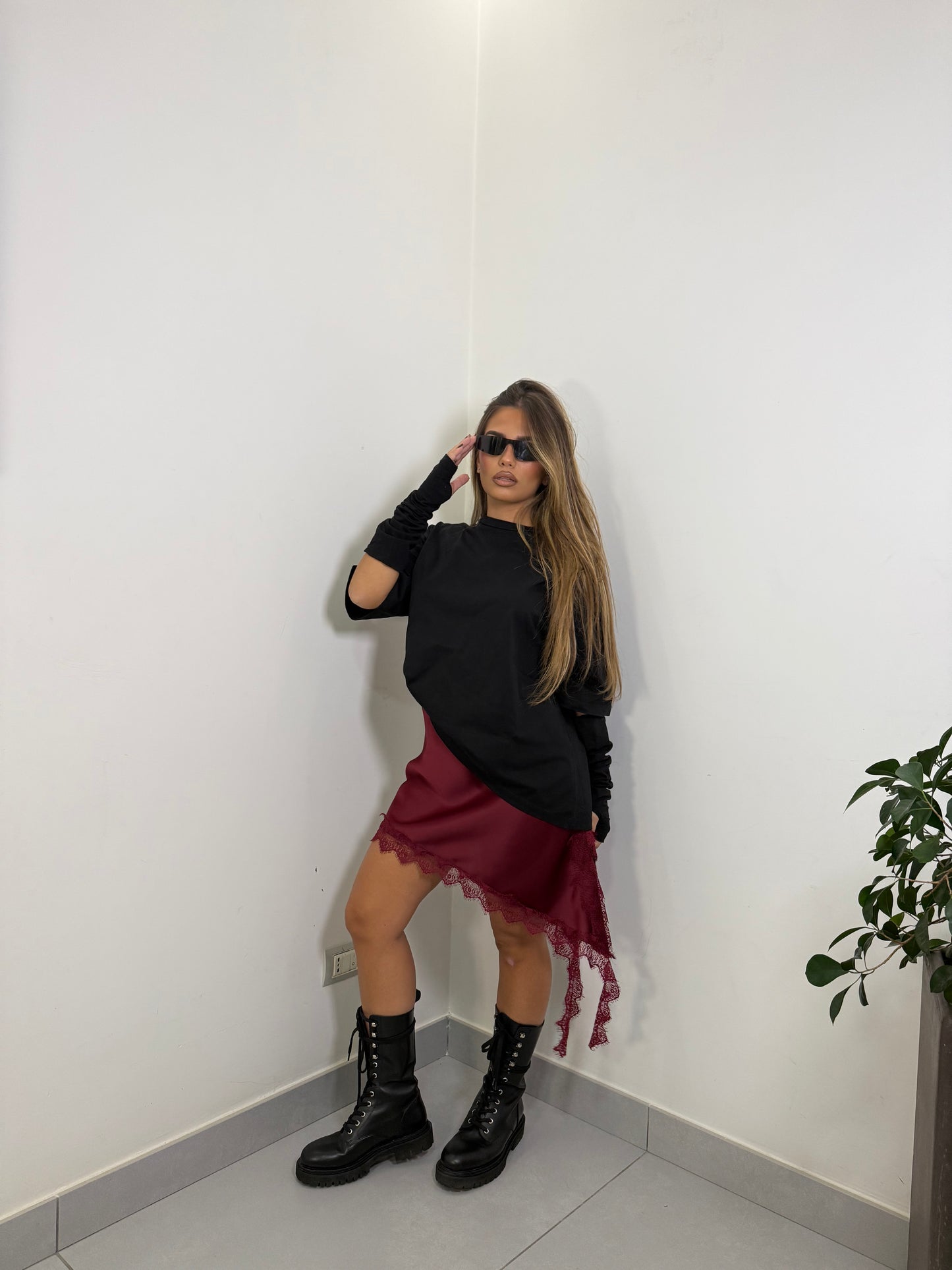 T-shirt manicotti nera 366783