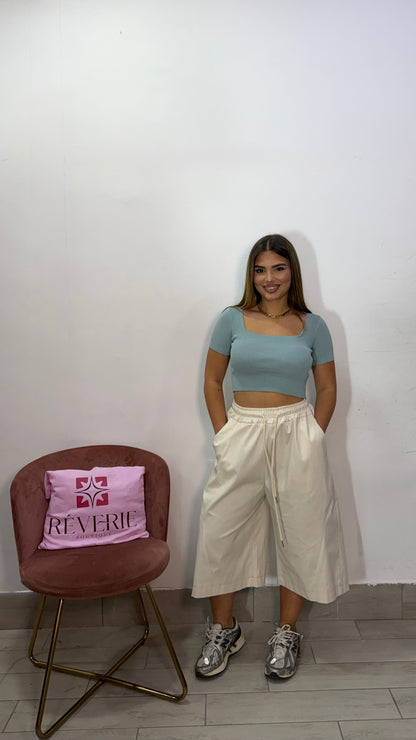 Pantalone Bermuda Minorca Panna con culisse in vita AT31094