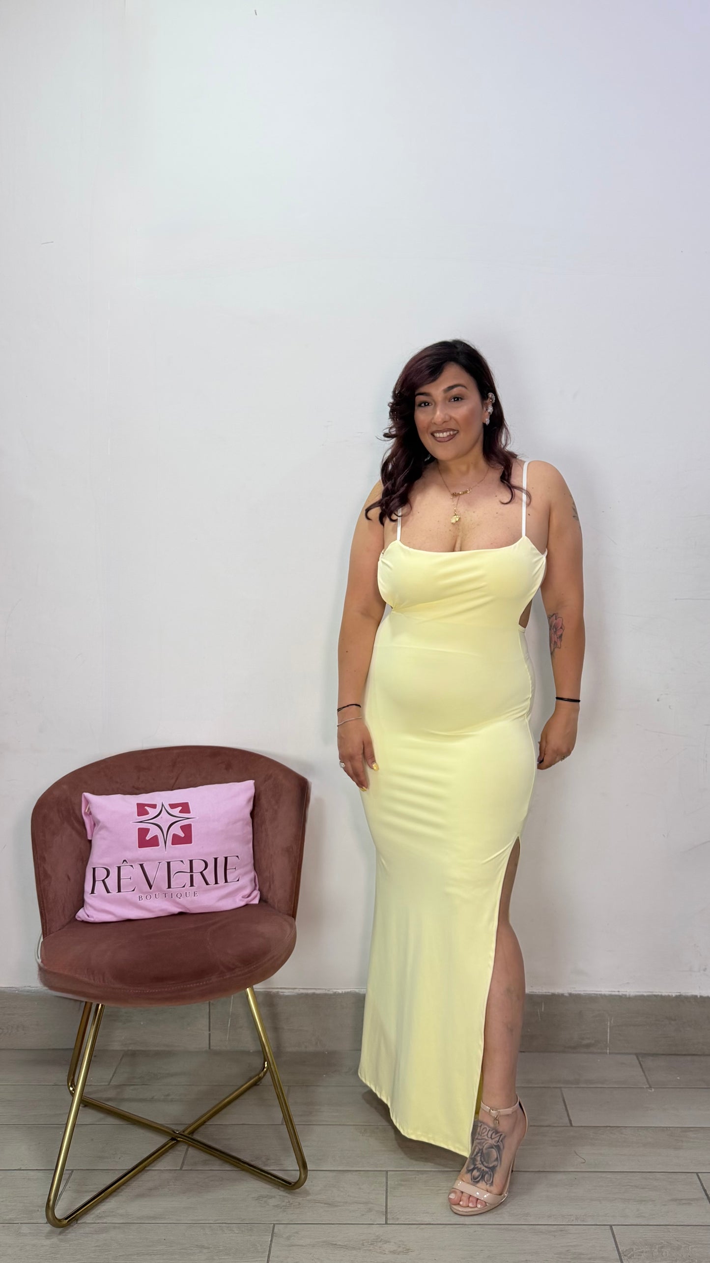 Dress Daisy Giallo in Lycra con arriccio 9960