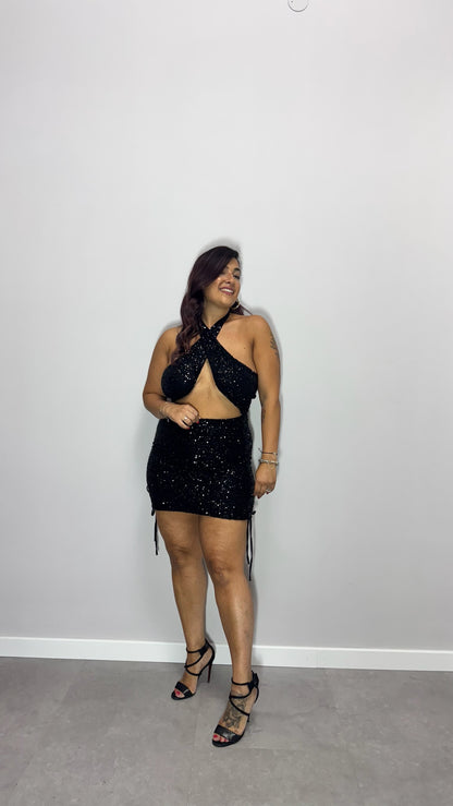 mini dress shiny nero