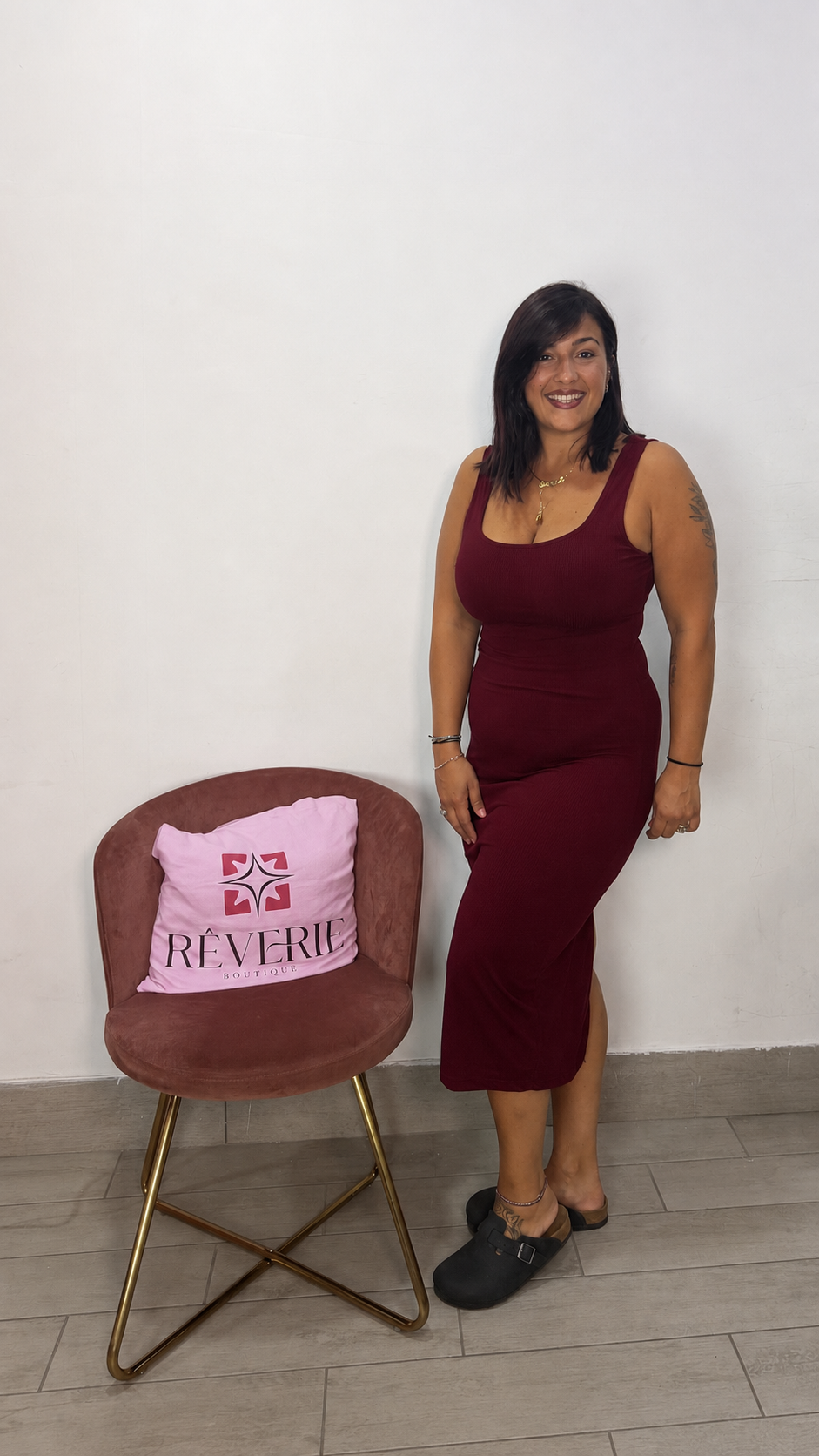 Dress Vitty Bordeaux a costine in tessuto DV4