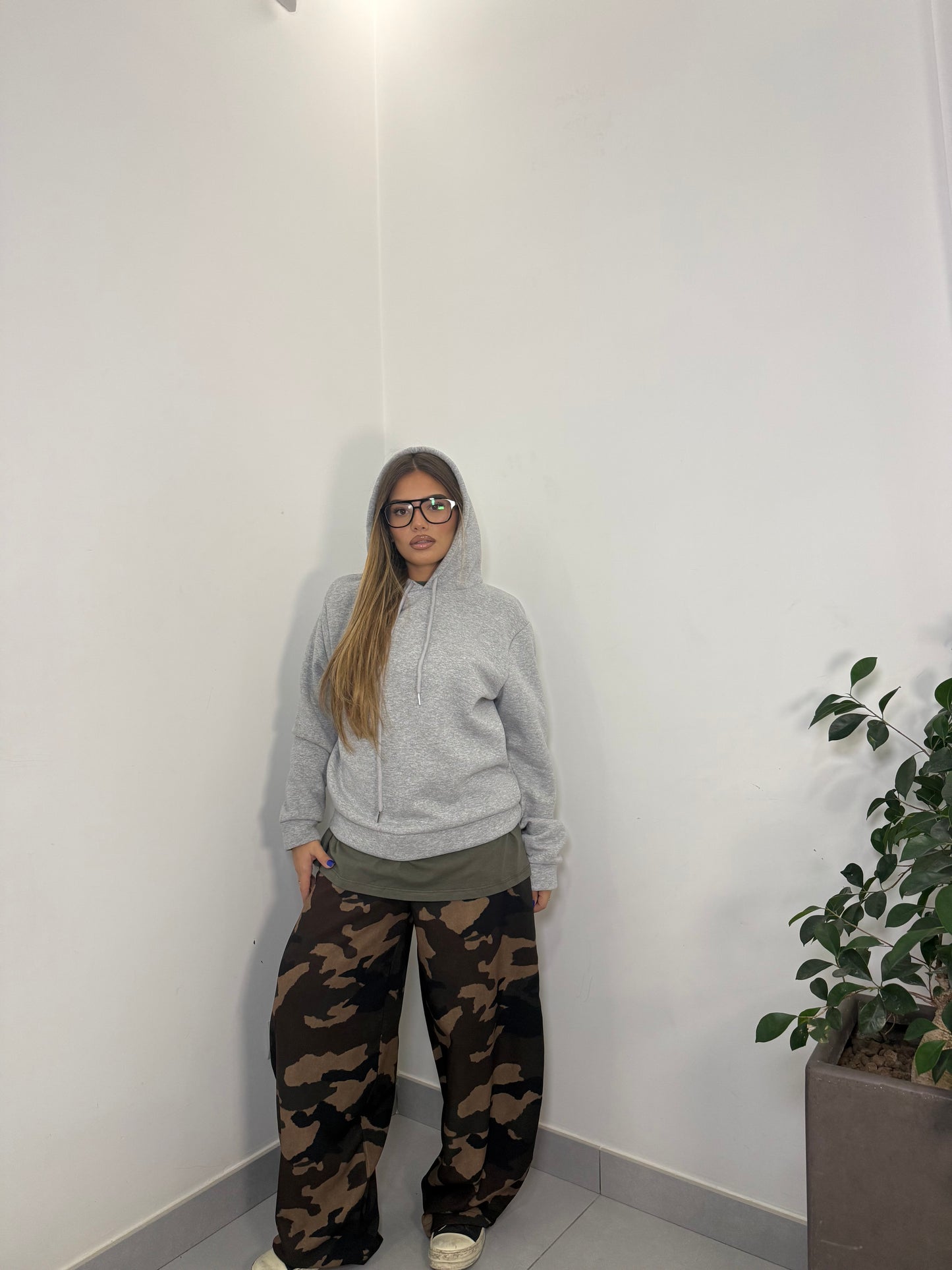 Felpa warmly con Cappuccio Felpata Grigia FD38061