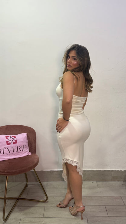 Dress Femme in Lycra con taglio asimmetrico e merletto 11576