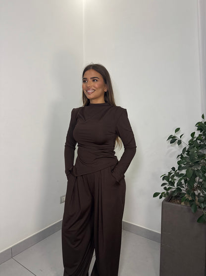 Coordinato Siera Marrone in licra con spalline 16557