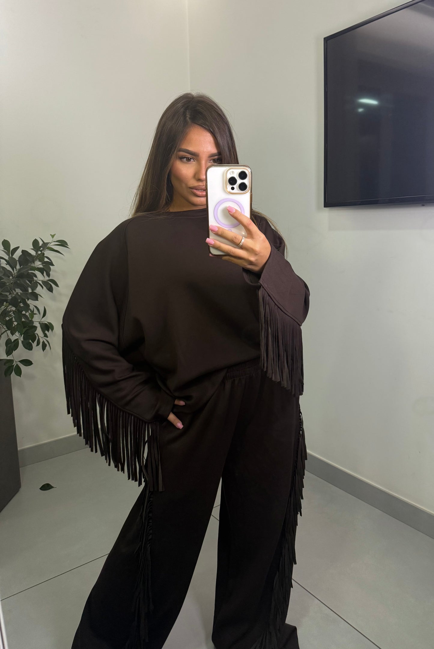 Tuta Casual con frange marrone Lumina 3378-77