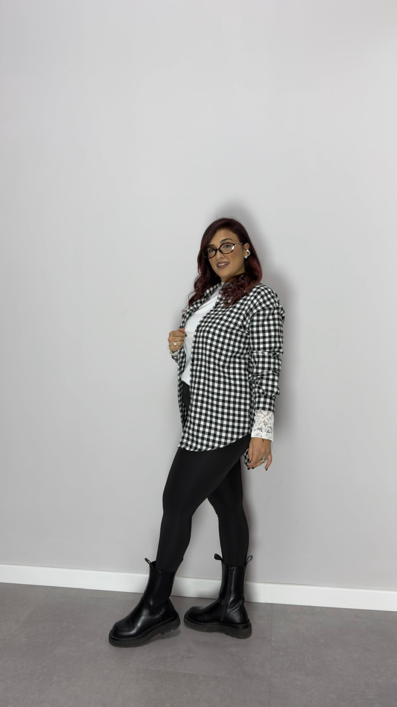 Camicia Nora Nera a Quadri in Cotone CN44