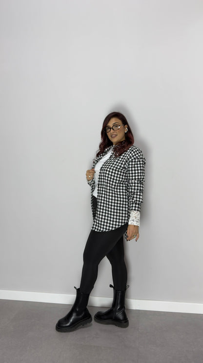 Camicia Nora Nera a Quadri in Cotone CN44