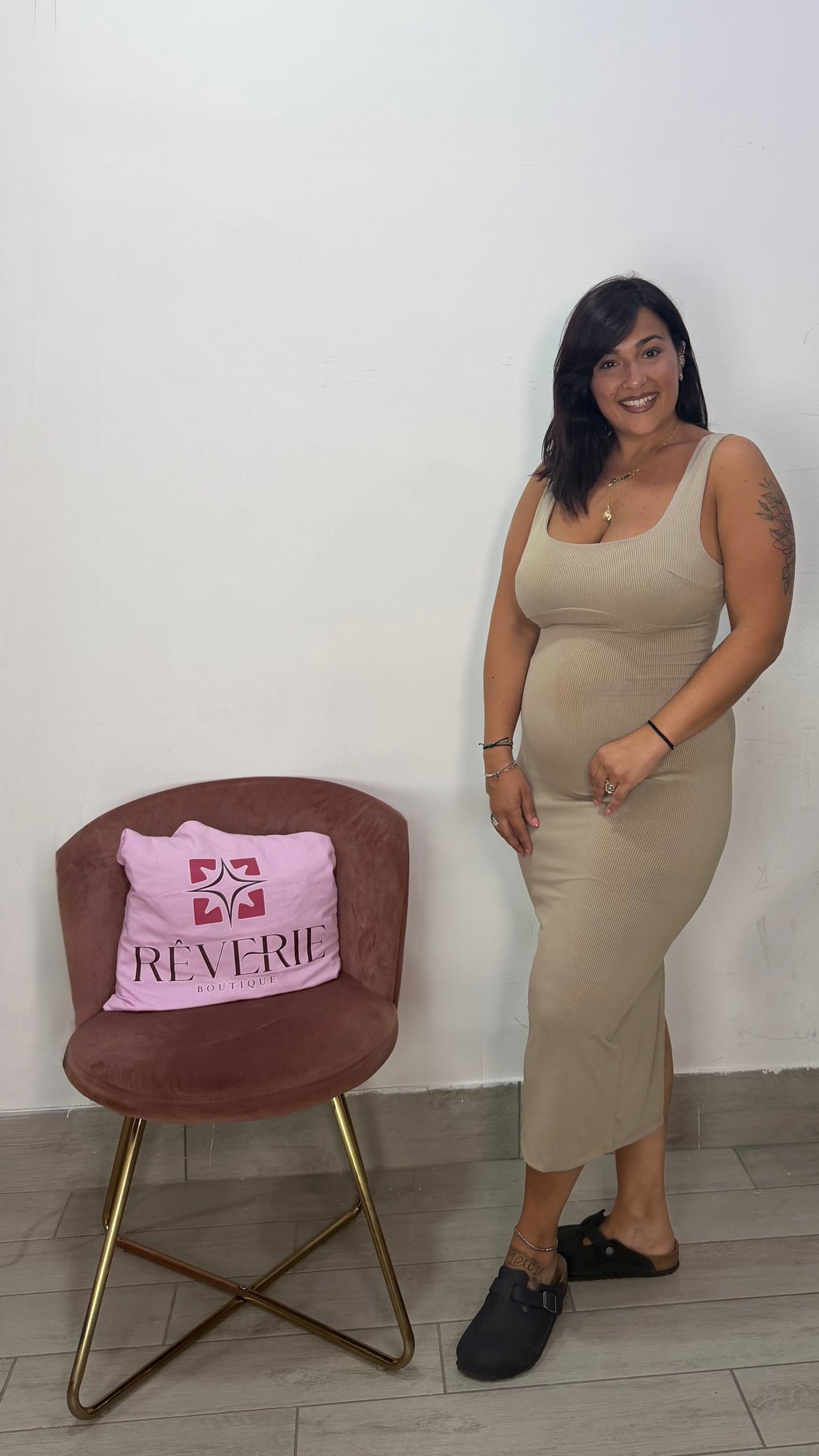 Dress Vitty Beige a Costine in Tessuto DV4
