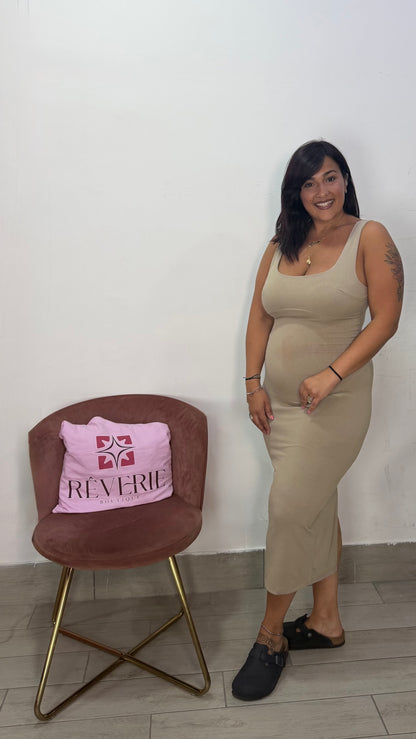 Dress Vitty Beige a Costine in Tessuto DV4