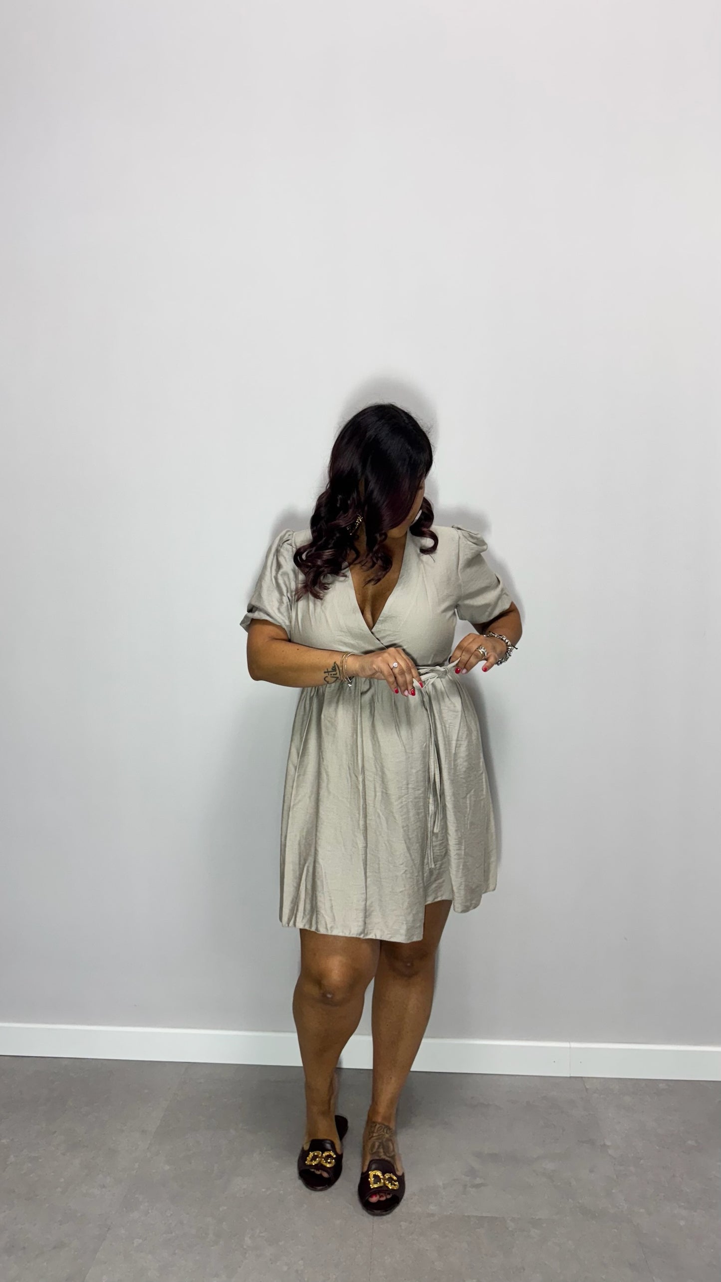 Mini dress cross beige