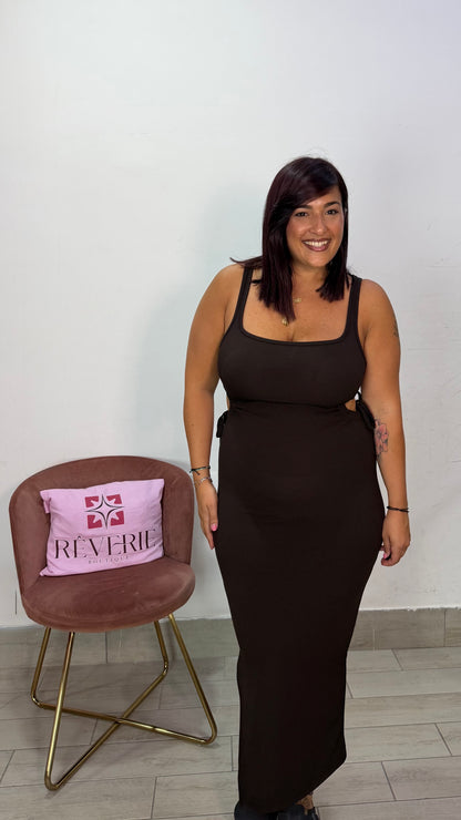 Dress Clara Marrone a costine in tessuto 22283