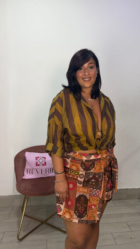 Camicia Sabbia a righe marrone e verde