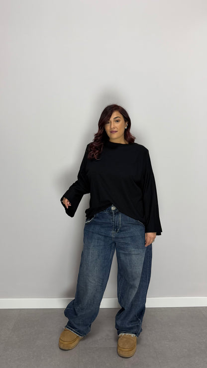 T-Shirt Silhouette con spalline Nera TS44