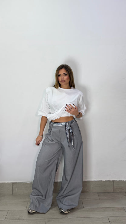 Pantalone Robbie Grigio con cintura FO14