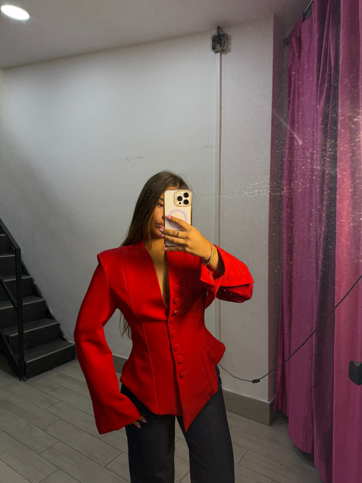 giacca con bottoni rossa 6827