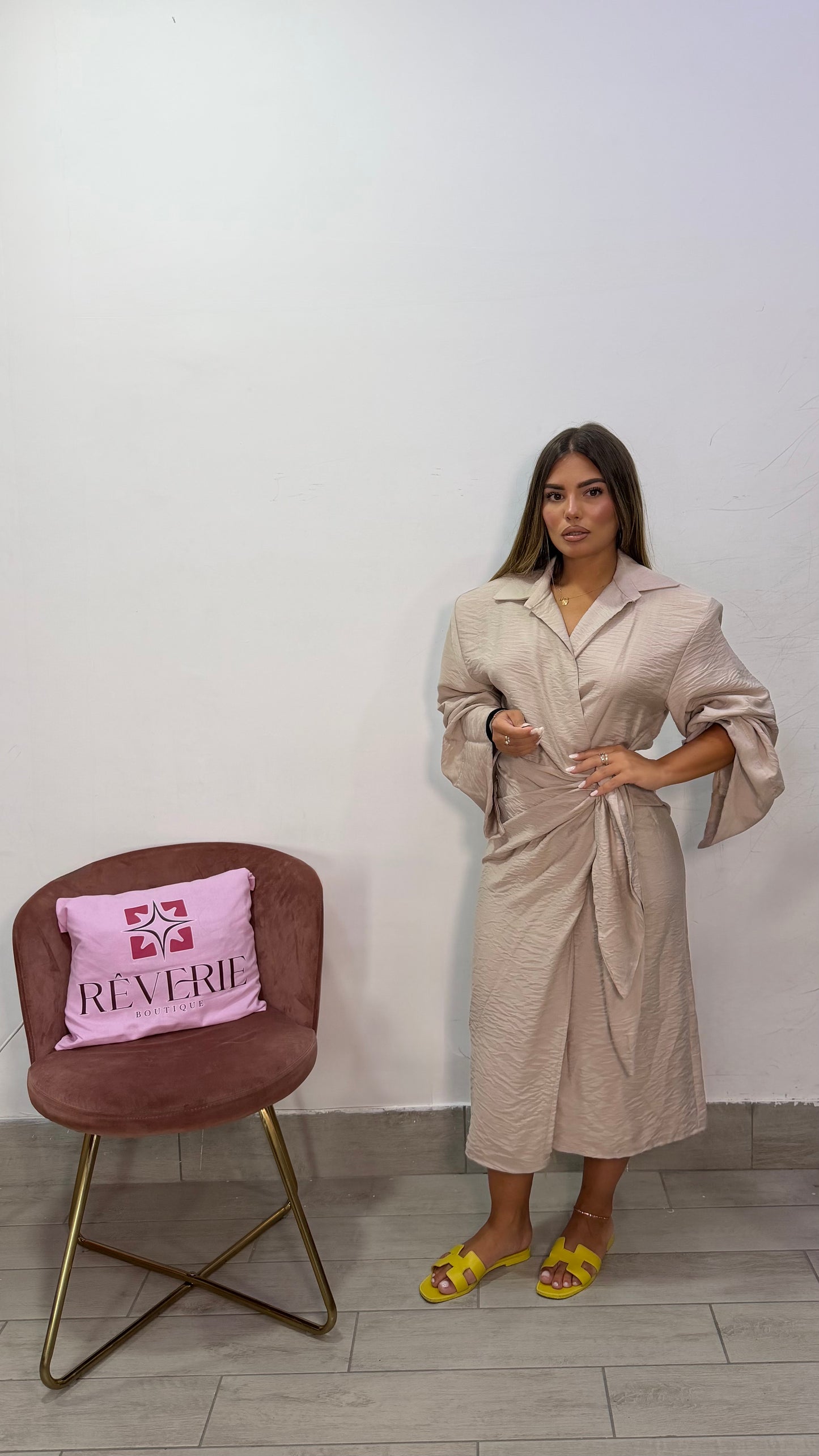 Dress Denise Beige a portafoglio con Nodo 7095