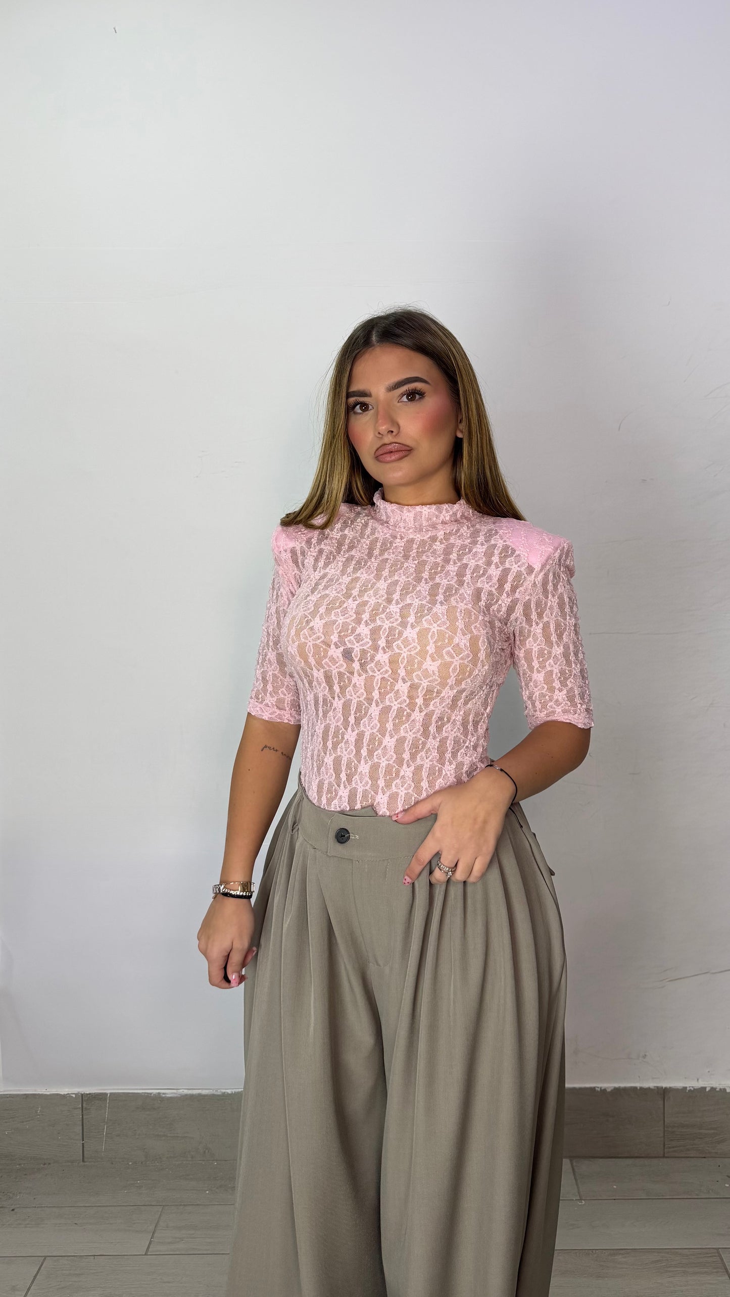 Body Peonia con spalline Rosa mezza manica 16621