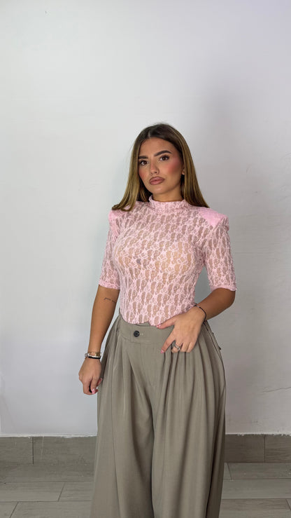 Body Peonia con spalline Rosa mezza manica 16621