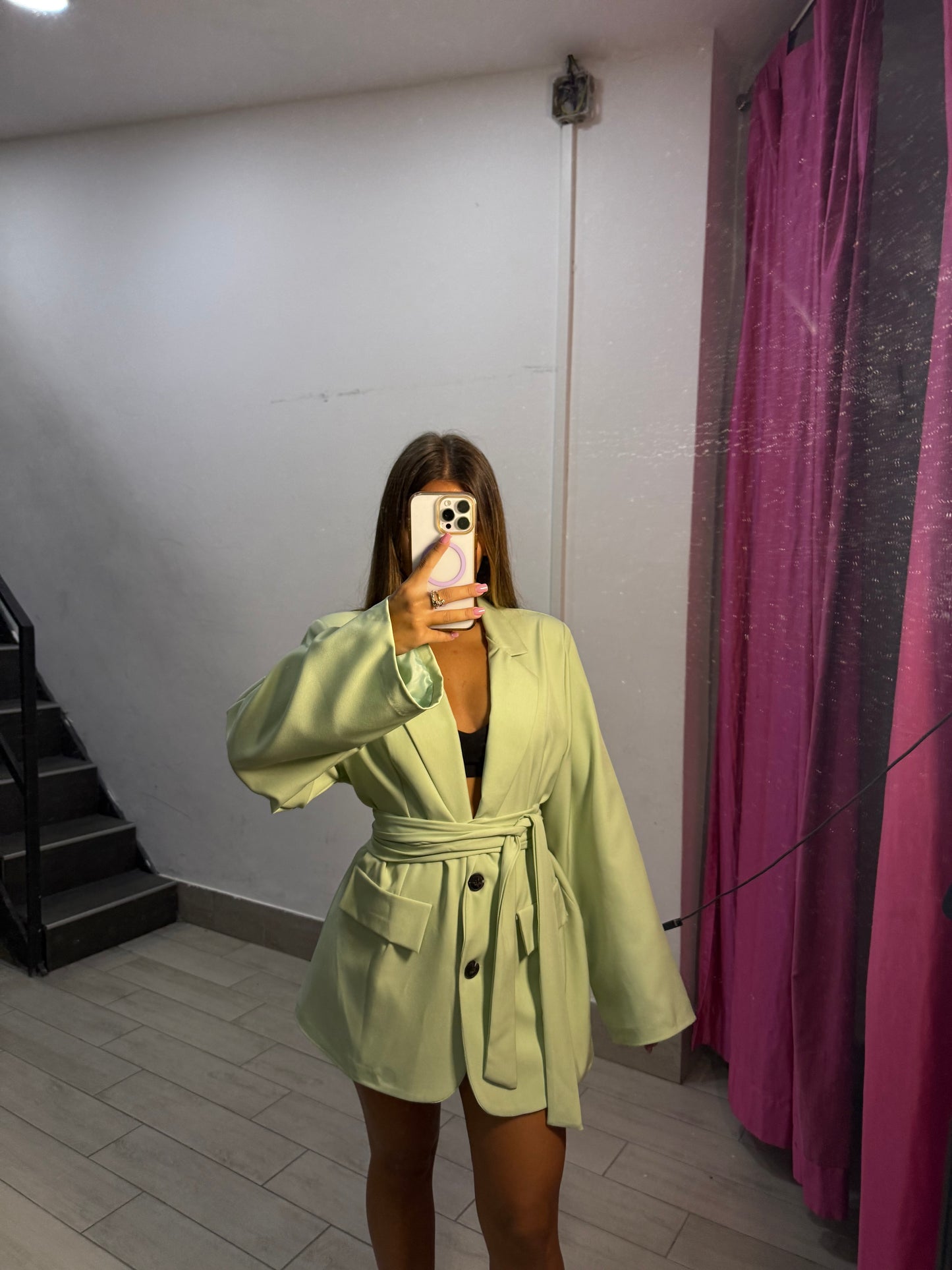 giacca con cintura verde pastello 3871