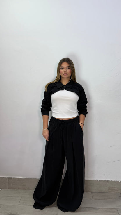 Pantalone Nerea Nero con elastico in vita e laccio MS19017