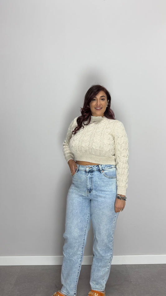 Pull Berry con Trecce in Lana Beige 7374