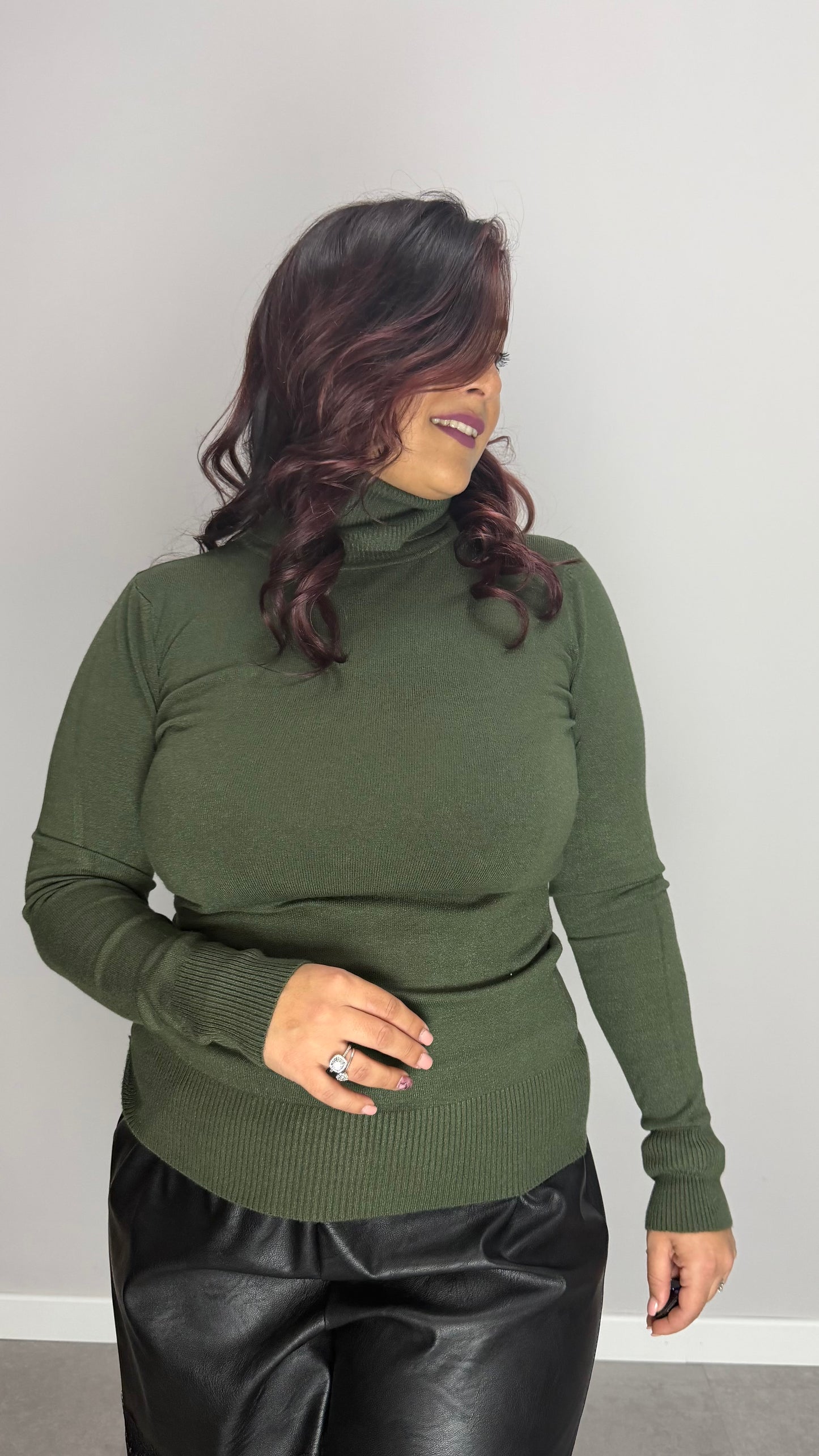 Pull Pring Collo alto in Lana Rasata Verde G086