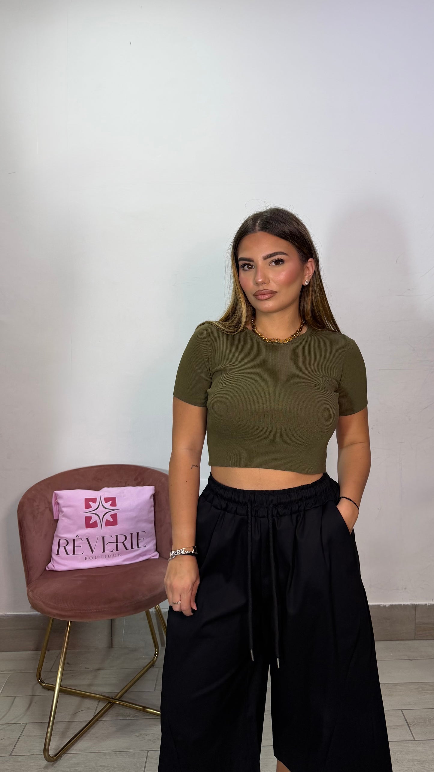 Maglia Marea Verde Crop scollo Rotondo 804