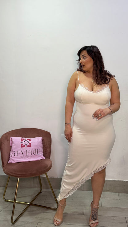 Dress Femme in Lycra con taglio asimmetrico e merletto 11576
