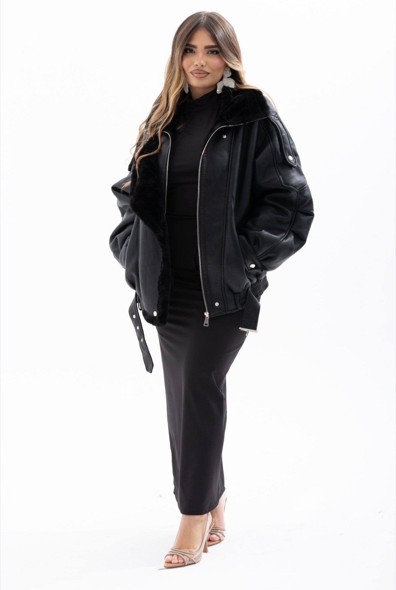 Giacca Frosty Nera foderata con pelliccia