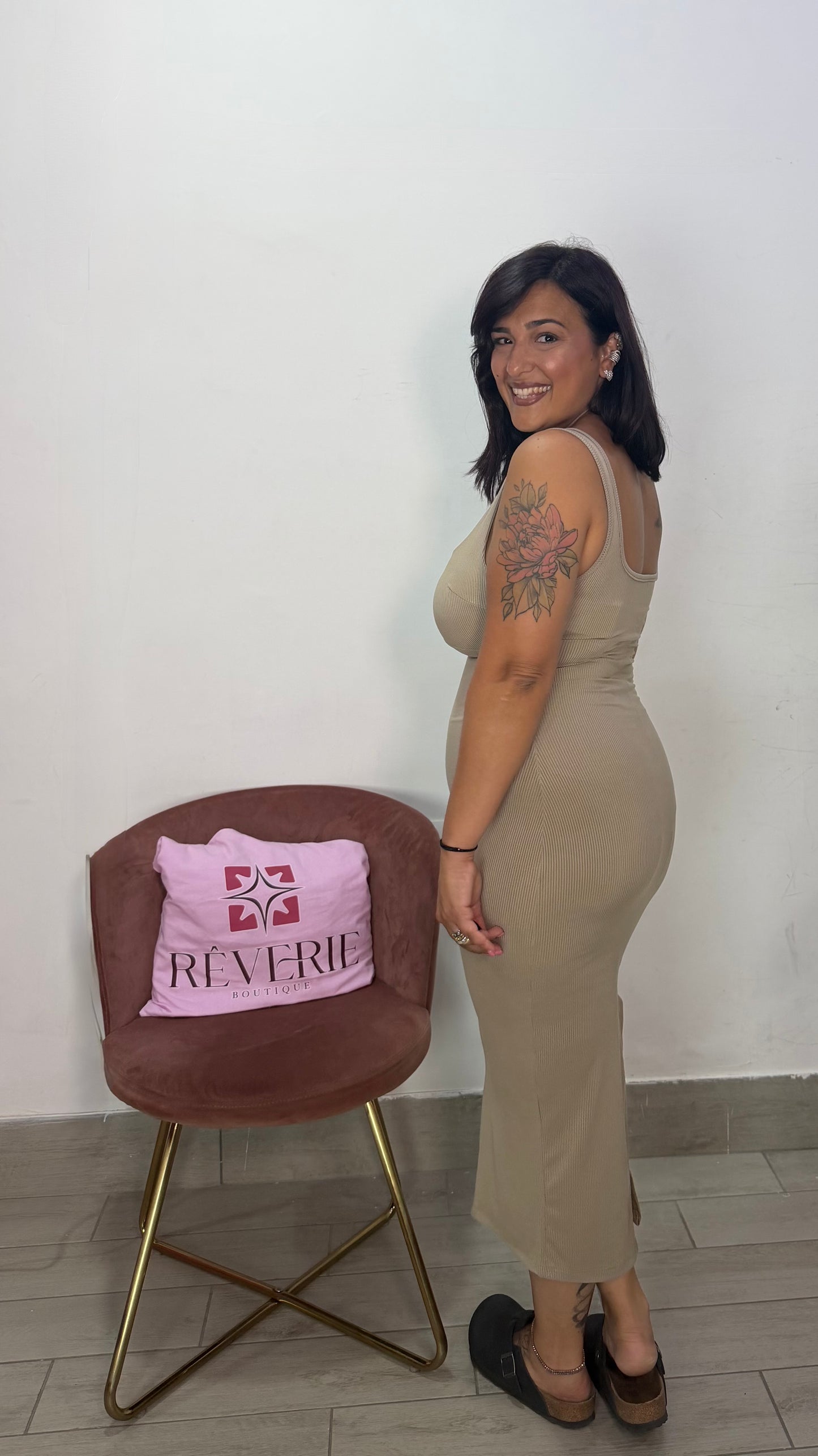 Dress Vitty Beige a Costine in Tessuto DV4
