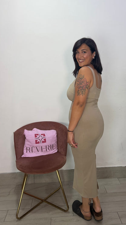 Dress Vitty Beige a Costine in Tessuto DV4
