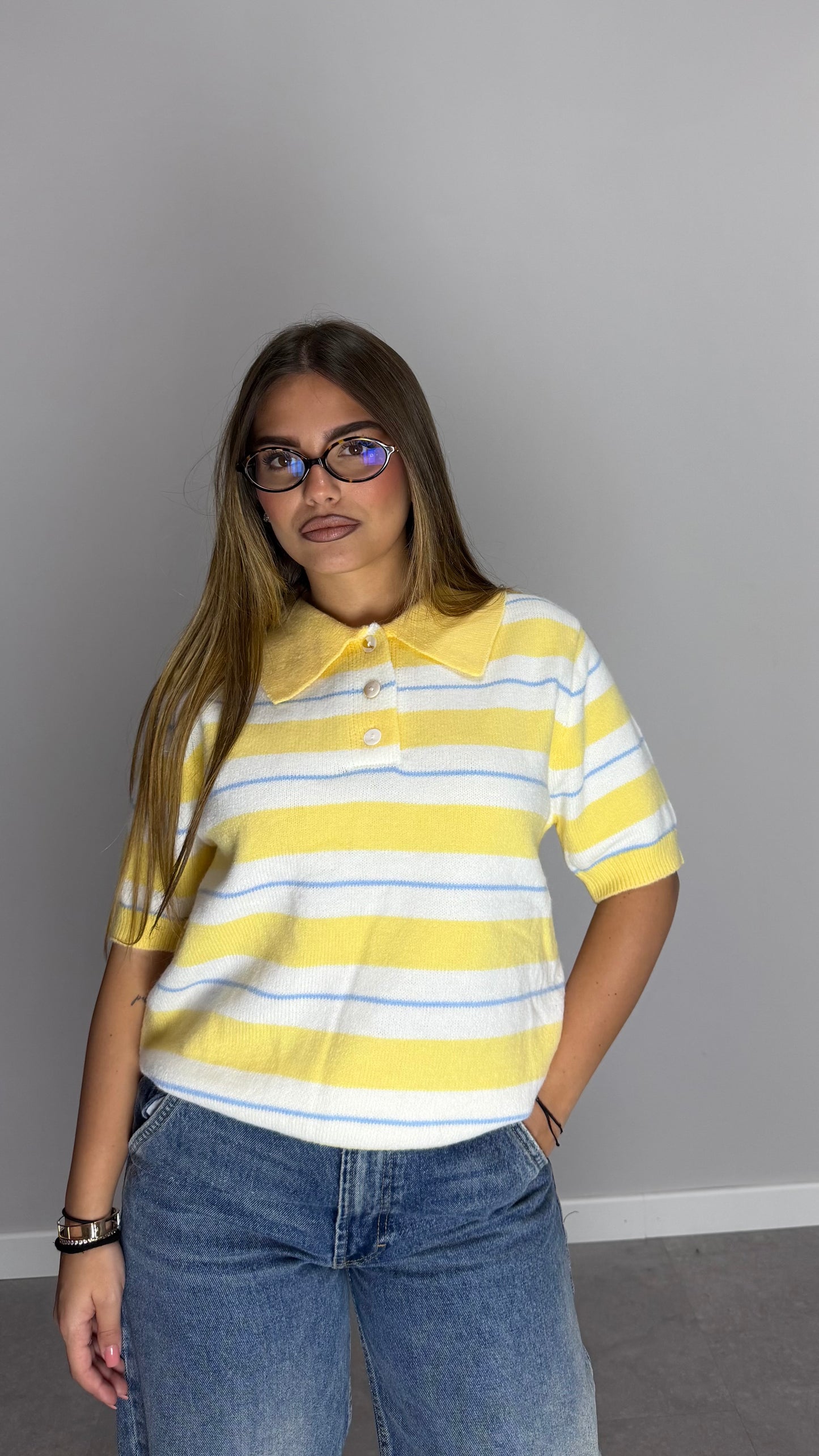 Maglia Lavy a Polo in Lana giallo L8095