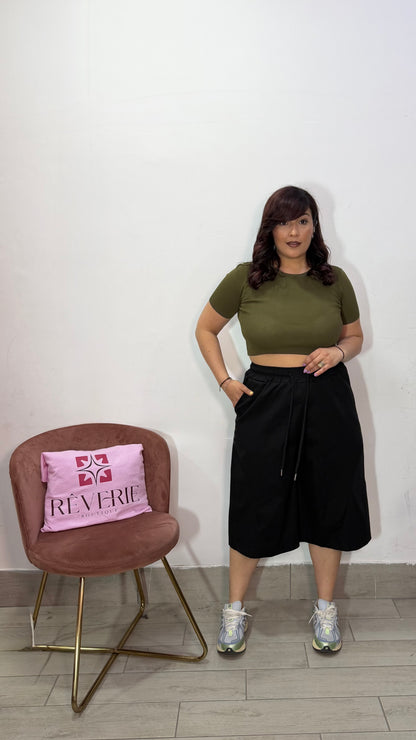 Pantalone Bermuda Minorca Nero con culisse in vita AT31094
