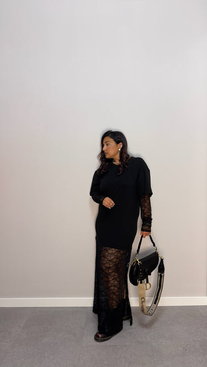 T-shirt taglio lungo in pizzo A10825-1