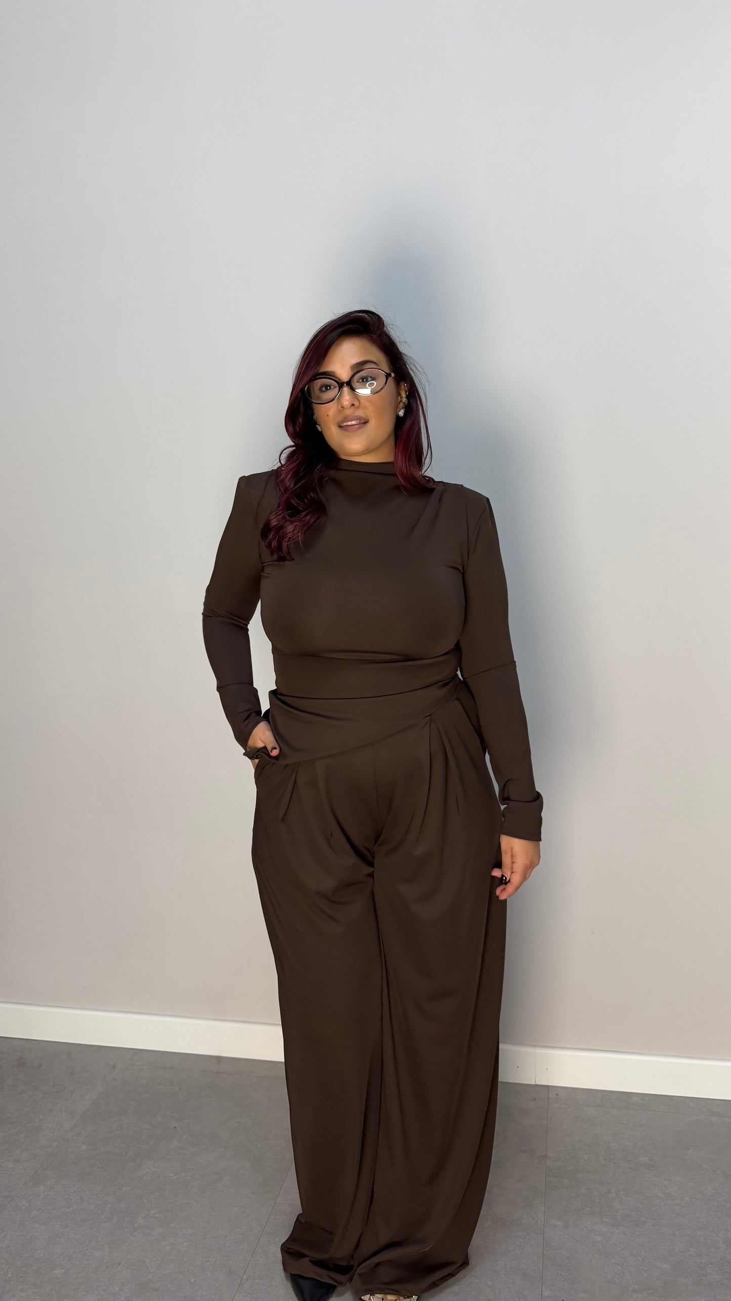 Coordinato Siera Marrone in licra con spalline 16557