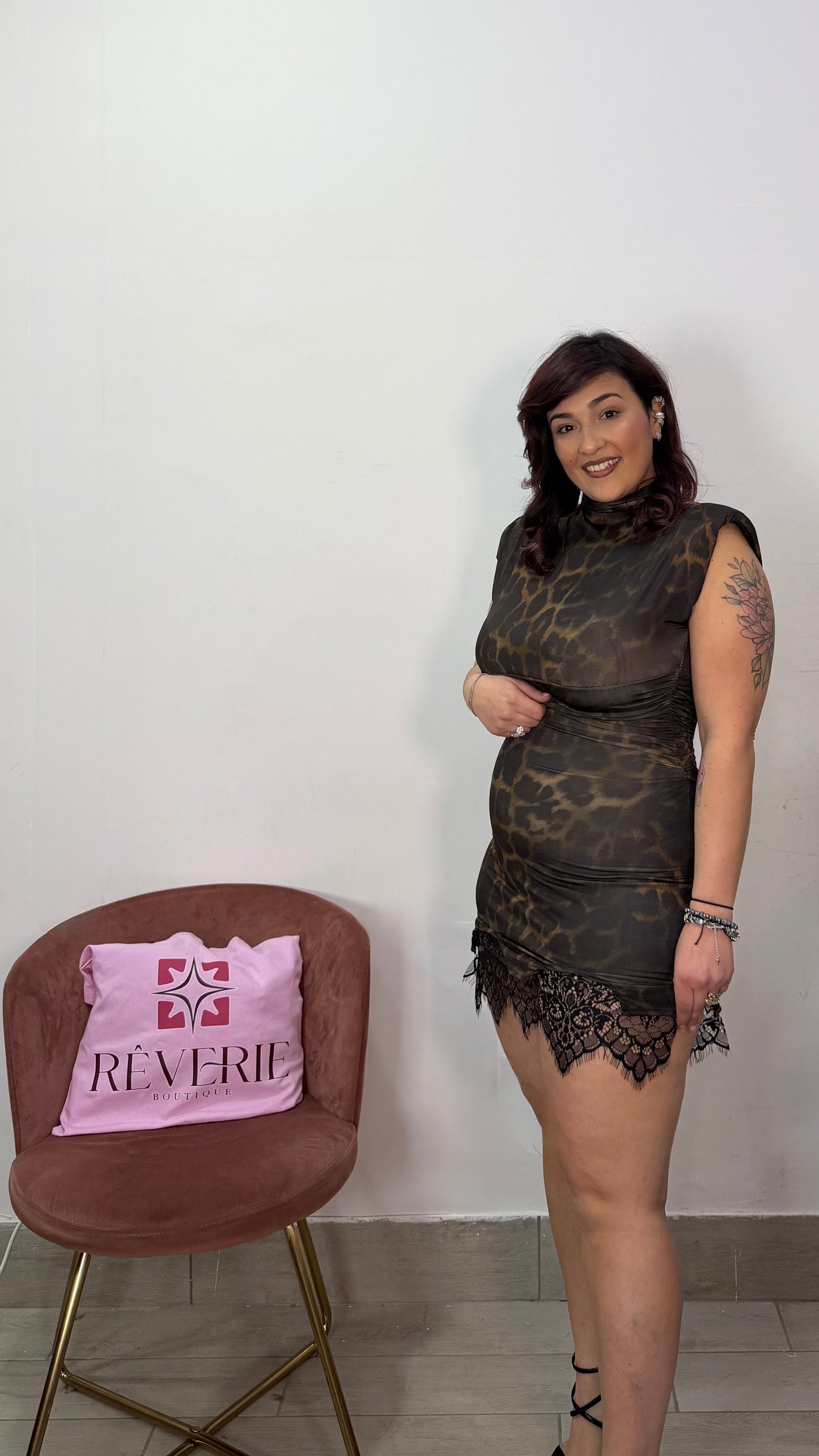 Dress Serval Maculato con merletto L1209