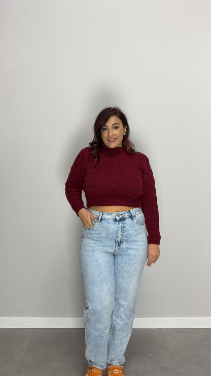 Pull Berry con Trecce in Lana Bordeaux 7374