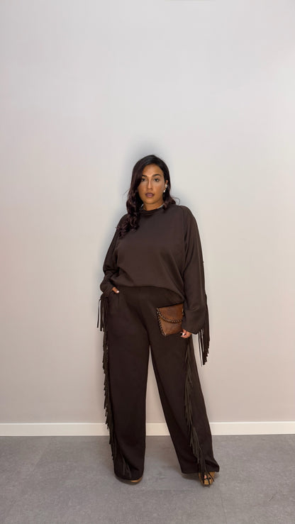 Tuta Casual con frange marrone Lumina 3378-77