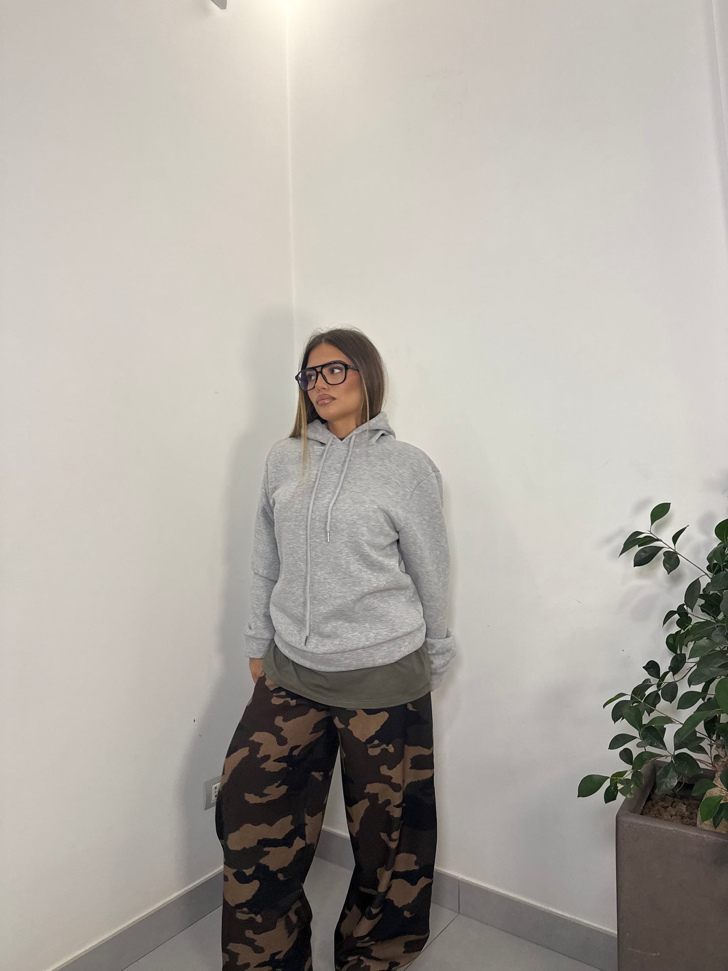 Felpa warmly con Cappuccio Felpata Grigia FD38061