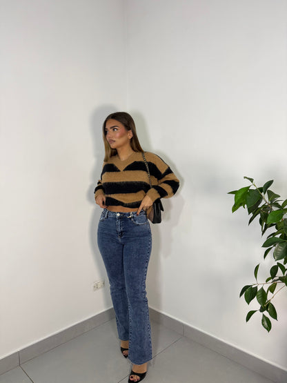 Pull ShineLine Beige e Nero in Lana 3056