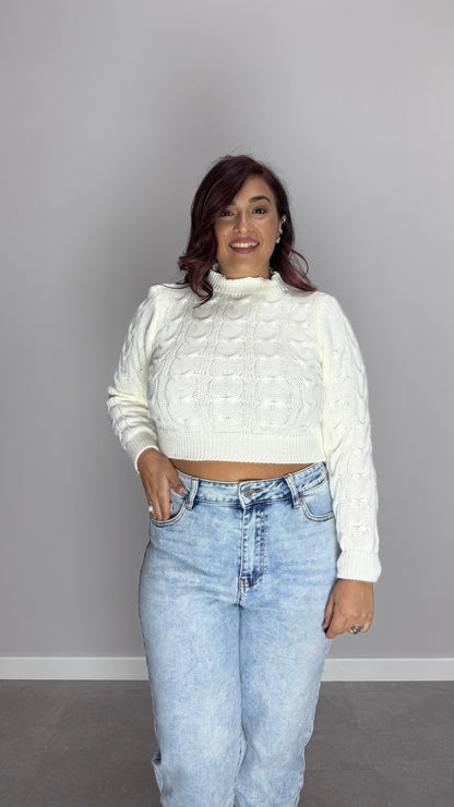 Pull Berry con Trecce in Lana Bianco 7374