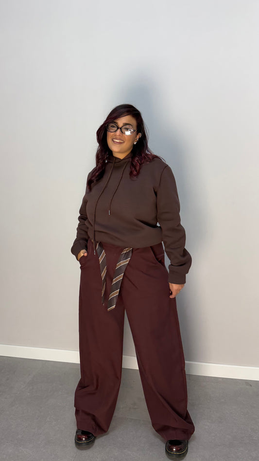 Pantalone Smoking Prugna con Cravatta 98072P