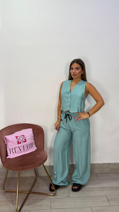 Coordinato Laura Verde Acqua in Lino ML12887