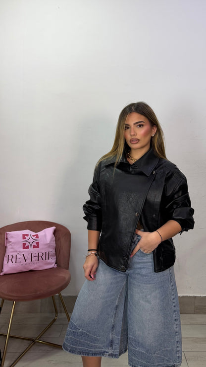 Giacca Biker Kaily in pelle Nero 12110