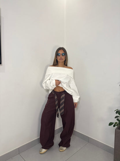 Pantalone Smoking Prugna con Cravatta 98072P