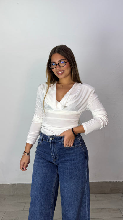 Body Silvie Bianco con Spalline scollo a V profondo BSS4
