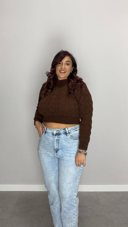 Pull Berry con Trecce in Lana Marrone 7374