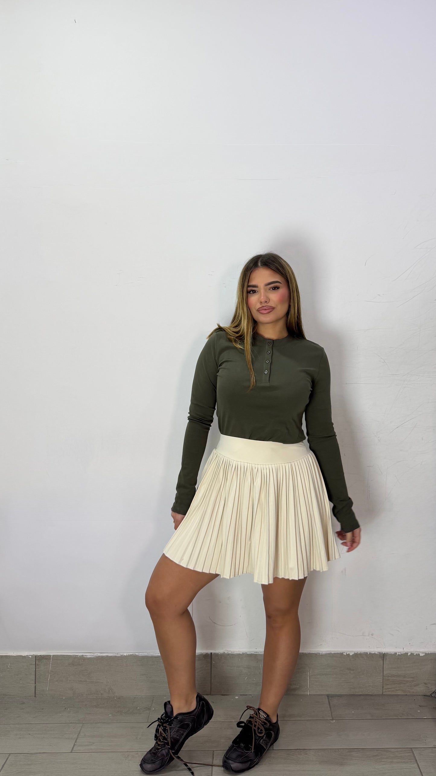 Gonna Tennis in Lycra con pieghe Beige Bzm127