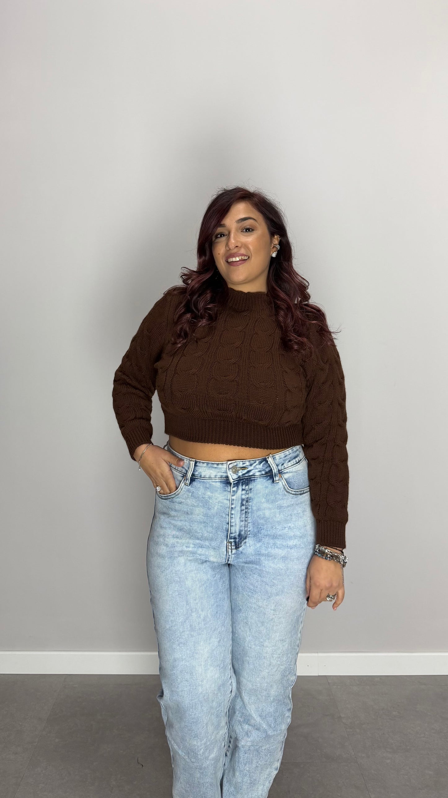 Pull Berry con Trecce in Lana Marrone 7374