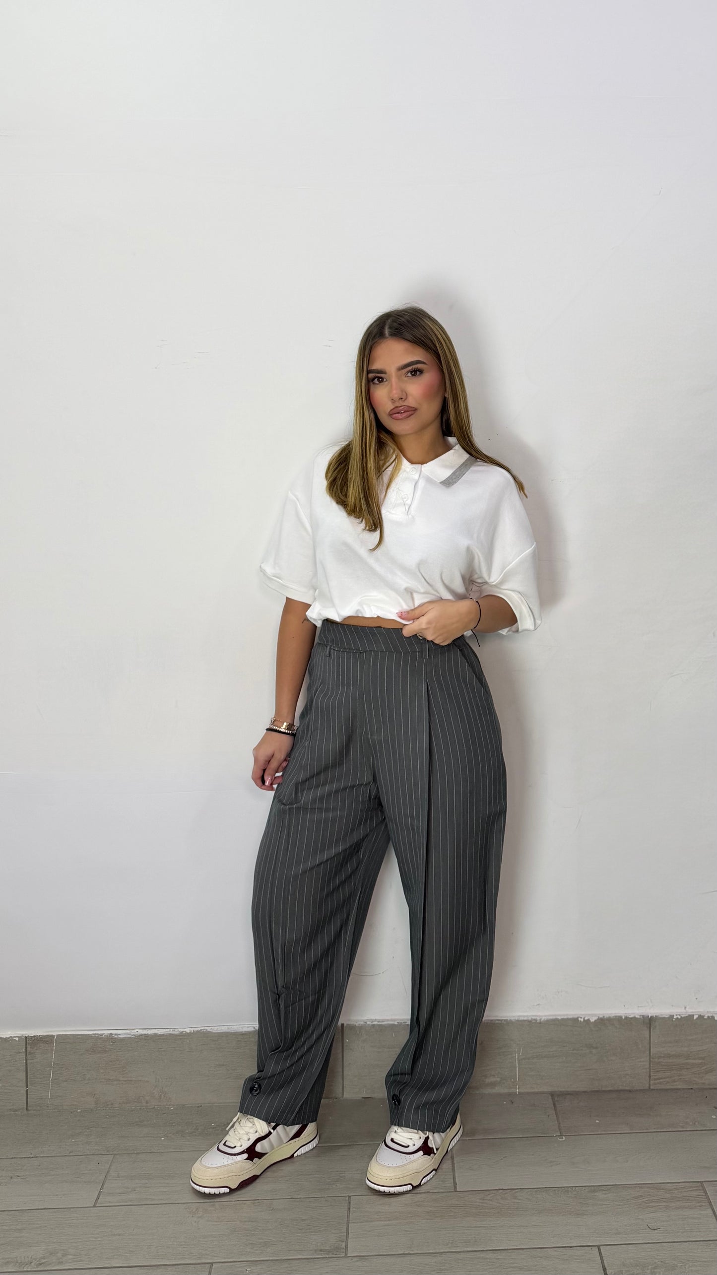 Pantalone Tailor a righe di gesso Grigio W5967